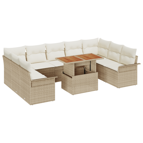 vidaXL 10-delige tuinsofa set met kussens in beige, gemaakt van poly rattan afbeelding2 - 1