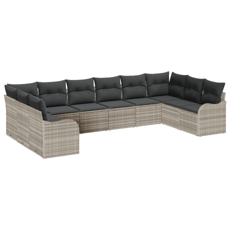 vidaXL Tuin Sofa Set 10 pcs Lichtgrijs poly rattan afbeelding2 - 1