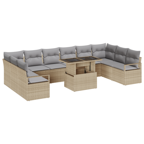 vidaXL 11-delig tuinset met kussens in beige poly rattan afbeelding2 - 1