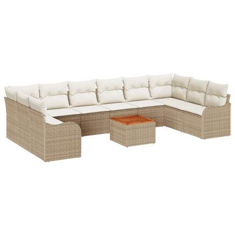vidaXL 11-delige ligbedden set met kussens beige poly rattan acacia afbeelding2 - 1