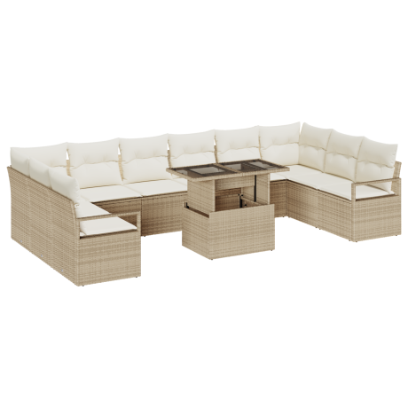 vidaXL 11-delige tuinbankset met cushions in beige poly rattan afbeelding2 - 1