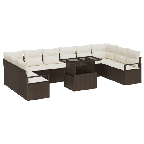vidaXL Tuin Sofa Set met kussen met opslag 11 pcs Bruin poly rattan afbeelding2 - 1