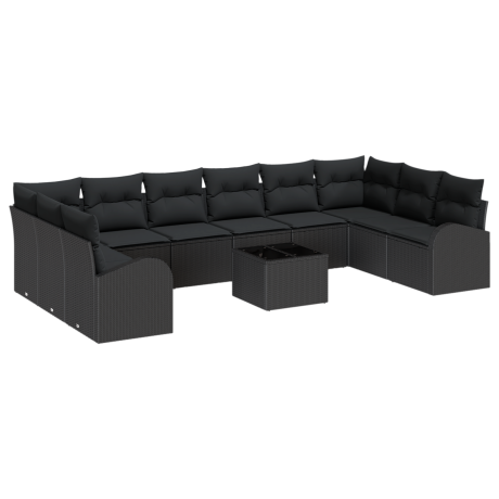 vidaXL Bankstel met kussen 11 pcs Zwart Polyrattan afbeelding2 - 1