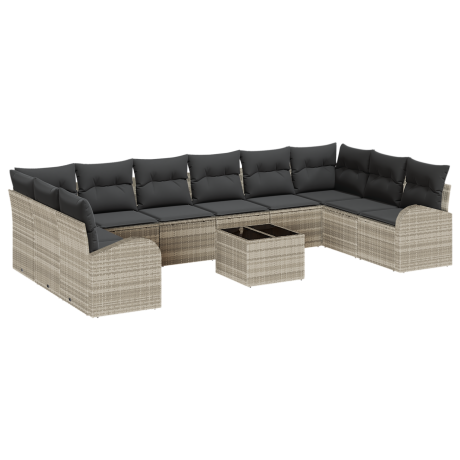 vidaXL Bankstel met kussen 11 pcs Lichtgrijs Polyrattan afbeelding2 - 1