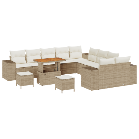 vidaXL 13-delige tuinset met kussens in beige poly rattan en acacia afbeelding2 - 1