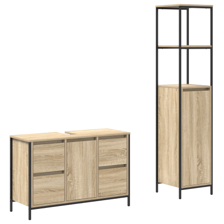 vidaXL Badkamermeubelset 2 pcs Sonoma Eiken en Zwart Bewerkt hout afbeelding2 - 1