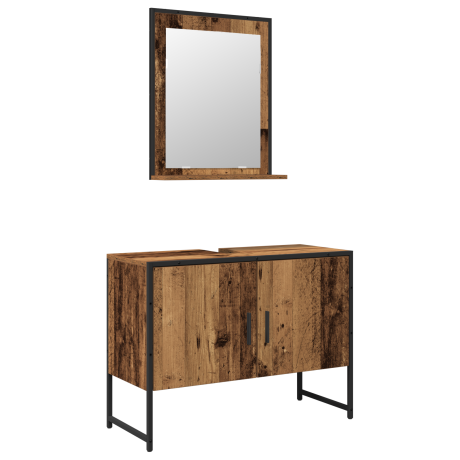vidaXL Badkamermeubelset Wandgemonteerd 2 pcs Bruin Bewerkt hout afbeelding2 - 1