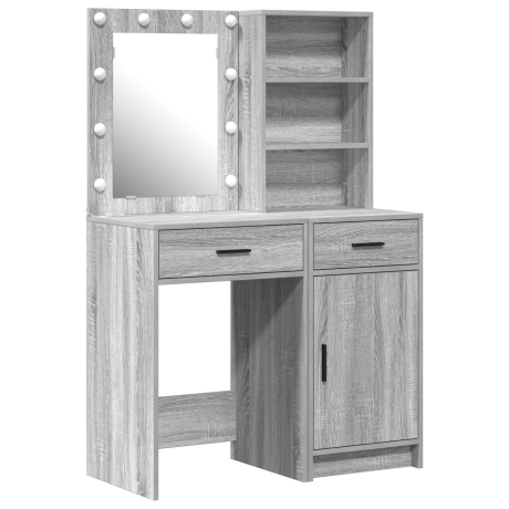vidaXL 2-Delige Kaptafel Set met LED - Grijs Sonoma Geengineerd Hout afbeelding2 - 1