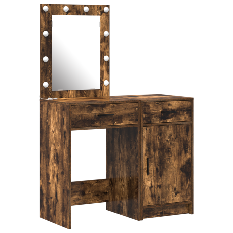 vidaXL 2-delige Kaptafel Set met LED in Gerookt Eiken Kunststof afbeelding2 - 1