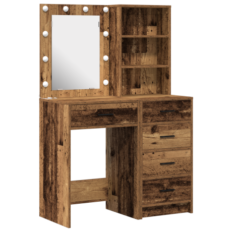 vidaXL 2-delige make-uptafelset met LED in oud hout en samengesteld hout afbeelding2 - 1