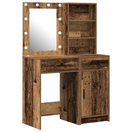 vidaXL 2-delige make-uptafelset met LED - Oude hout afbeelding2 - 1