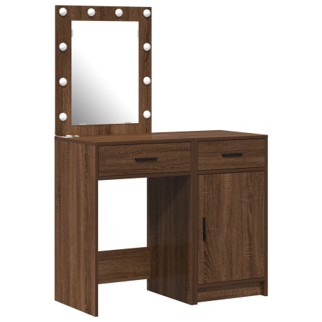 vidaXL 2-delige make-uptafelset met LED - zwart eikenhout afbeelding2 - 1