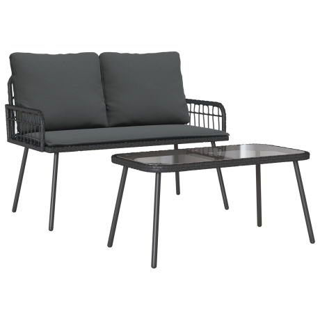 vidaXL Tuin eettafelset met kussen 2 pcs Zwart poly rattan afbeelding2 - 1