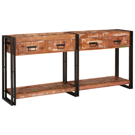 vidaXL 2-delige Wandtafelset met lades massief gerecycled meerkleurig afbeelding2 - 1
