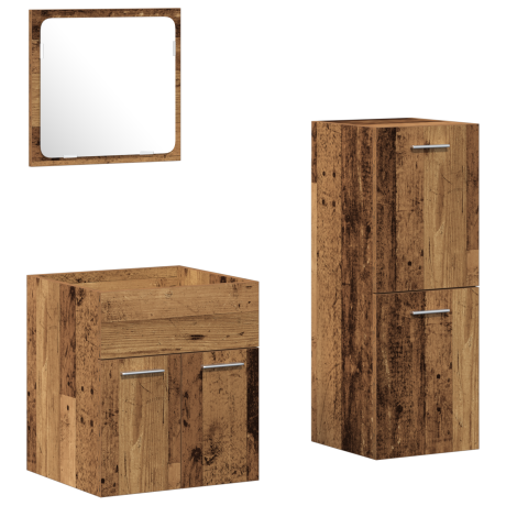 vidaXL 3-delig Badkamer Meubelset Oud Hout Engineered Wood afbeelding2 - 1