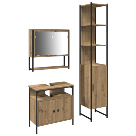 vidaXL 3-delig badkamermeubelset Artisan Eiken Engineered Wood afbeelding2 - 1