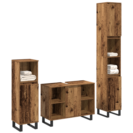 vidaXL Badkamermeubelset met plank met opslag 3 pcs Bruin Bewerkt hout afbeelding2 - 1