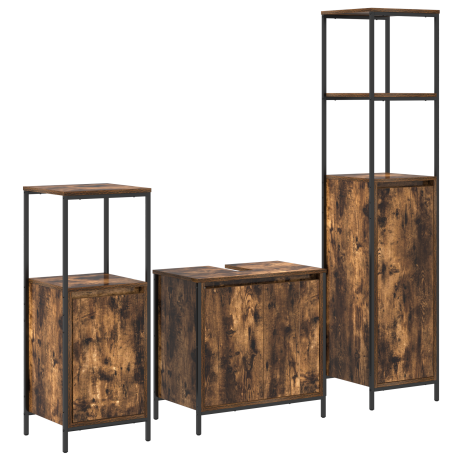 vidaXL Badkamermeubelset 3 pcs Gerookt Eiken en Zwart Bewerkt hout afbeelding2 - 1
