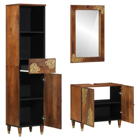 vidaXL Badkamerkastenset met lade 3 pcs Honingbruin Massief Mango Hout afbeelding2 - 1