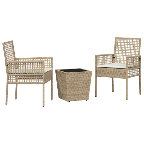 vidaXL 3-delige Bistro Set voor de tuin met kussens in beige poly rattan afbeelding2 - 1