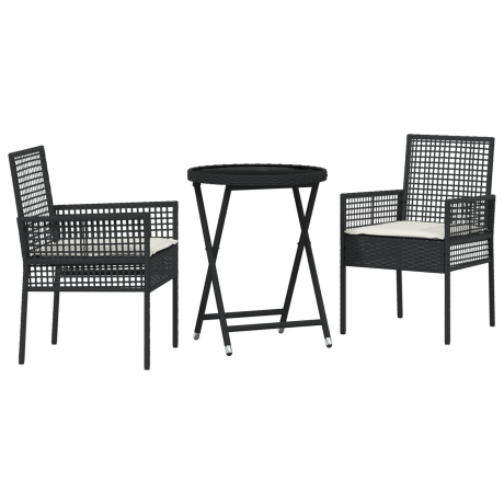 vidaXL 3-delige Bistro Set voor in de Tuin met Kussens - Zwart Poly Rattan afbeelding2 - 1