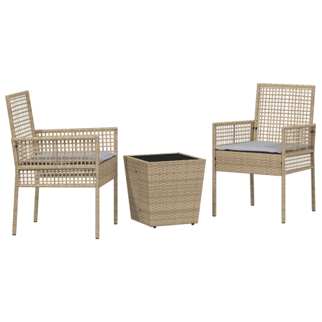vidaXL 3-delige bistroset voor in de tuin met kussens in beige van poly rattan afbeelding2 - 1