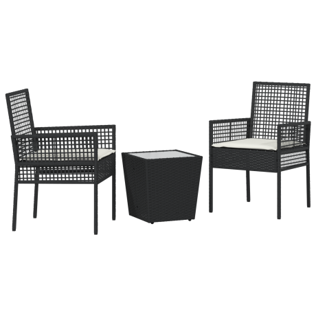 vidaXL 3-delige bistroset voor in de tuin met kussens - zwart poly riet afbeelding2 - 1
