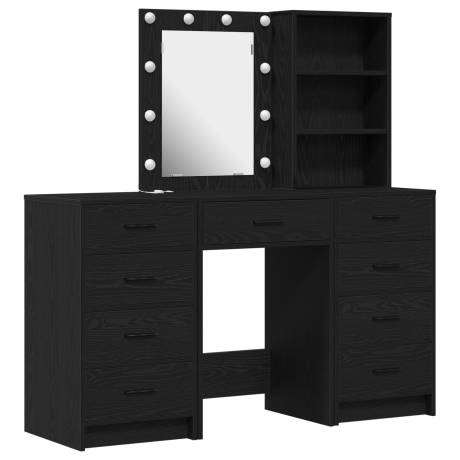 vidaXL 3-delige kaptafel set met LED in zwart hout afbeelding2 - 1