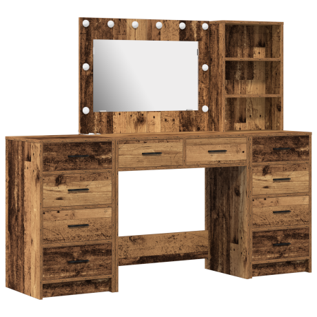 vidaXL 3-delige kaptafelset met LED - Oud Houten Geengineerd Hout afbeelding2 - 1