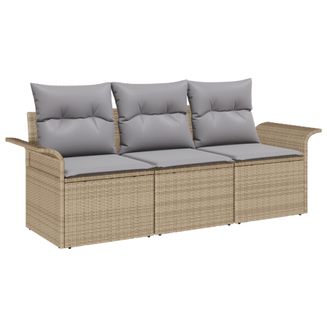 vidaXL 3-delige Ligbed Set met Kussens Beige Poly Rattan afbeelding2 - 1