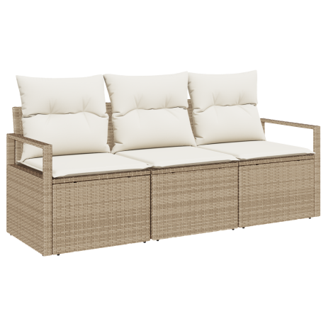 vidaXL 3-delige ligbed set met kussens in beige poly rattan afbeelding2 - 1