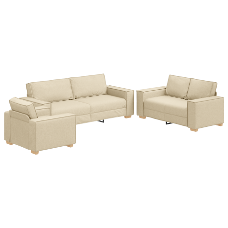 vidaXL 3-delige ligbed set met kussens in crème stof afbeelding2 - 1