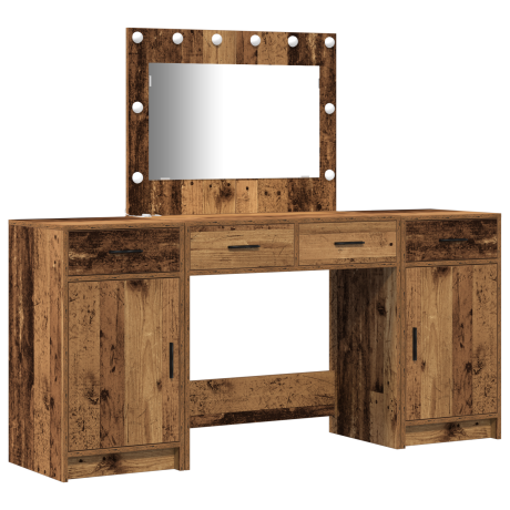 vidaXL 3-Delige Make-up Tafel Set met LED - Vintage Hout en Houtcomposiet afbeelding2 - 1