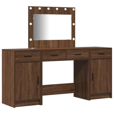 vidaXL 3-delige make-up tafelset met LED in zwart eikenhout afbeelding2 - 1