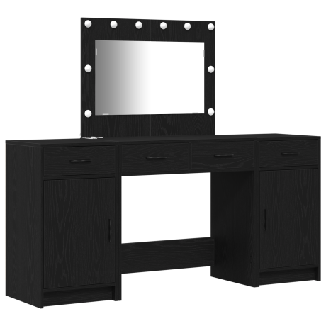 vidaXL 3-delige make-uptafelset met LED in zwart hout afbeelding2 - 1