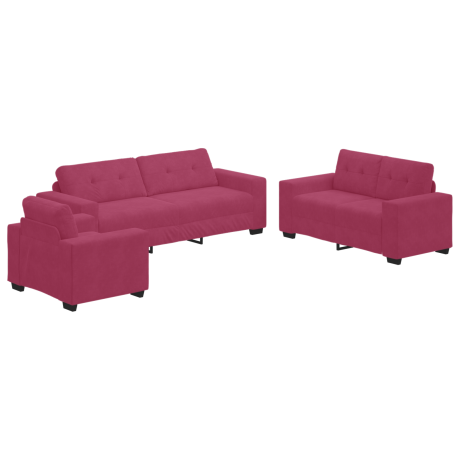 vidaXL Bankstel 3 pcs Windrood 221 x 80 x 80 cm Fluweel afbeelding2 - 1