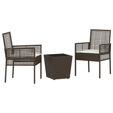 vidaXL 3-delige tuin bistro set met kussens bruin poly rattan afbeelding2 - 1