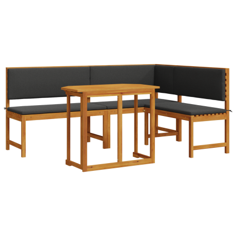 vidaXL 3-delige Tuin Bistro Set met Kussens - Massief Acaciahout afbeelding2 - 1