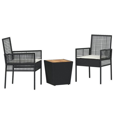 vidaXL 3-delige tuin bistroset met kussens zwart poly rattan afbeelding2 - 1