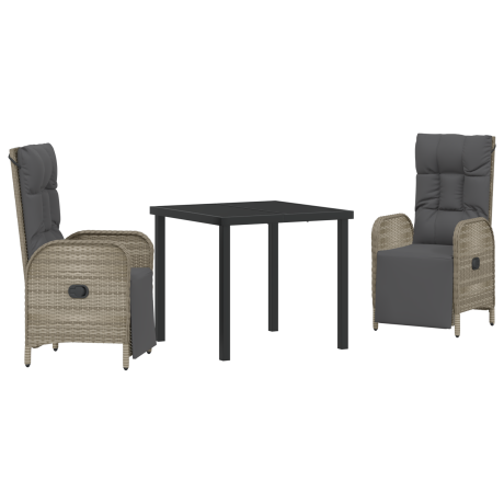 vidaXL 3-delige Tuin Eettafel Set met Kussens - Grijs Poly Rattan afbeelding2 - 1