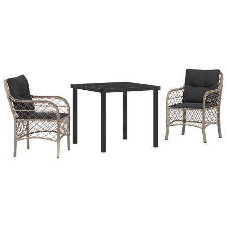vidaXL 3-delige Tuin Eettafel Set met Kussens Lichtgrijs Poly Rattan afbeelding2 - 1