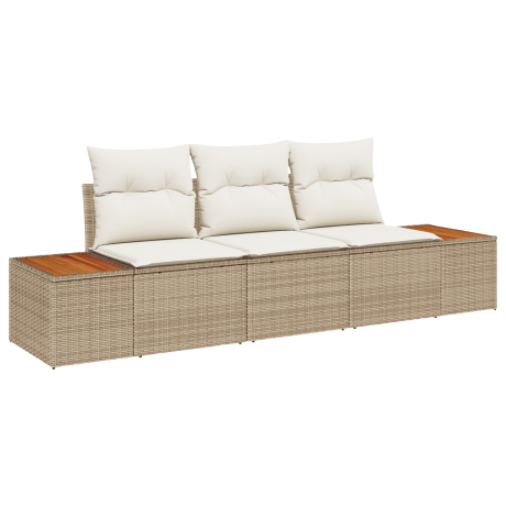 vidaXL 3-delige Tuin Sofa Set met Kussens Beige Poly Rattan Acacia afbeelding2 - 1