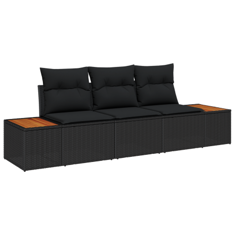 vidaXL Tuin Sofa Set met kussen 3 pcs Zwart poly rattan afbeelding2 - 1