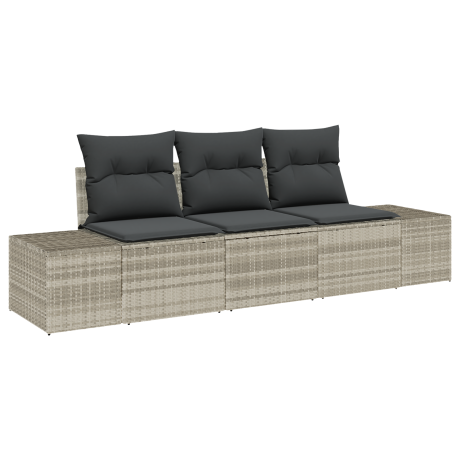 vidaXL Bankstel met kussen 3 pcs Lichtgrijs poly rattan afbeelding2 - 1