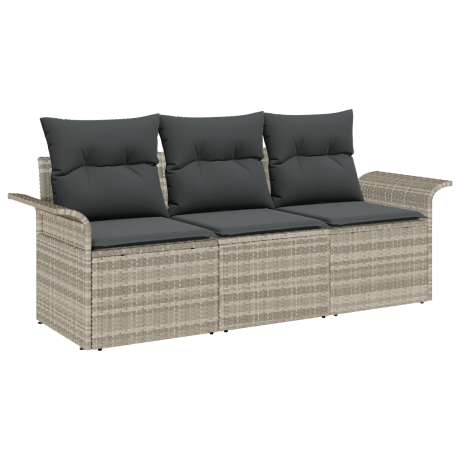 vidaXL Bankstel met kussen 3 pcs Grijs poly rattan afbeelding2 - 1