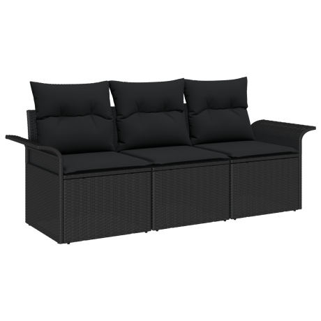 vidaXL Bankstel met kussen 3 pcs Zwart poly rattan afbeelding2 - 1
