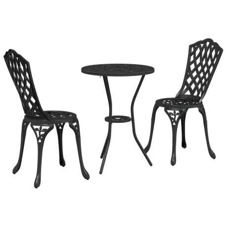 vidaXL 3-delige Tuinbistroset gietaluminium zwart afbeelding2 - 1