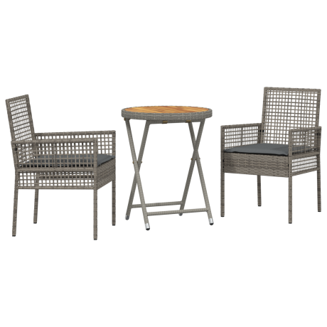vidaXL 3-delige Tuinbistroset met kussens poly rattan grijs afbeelding2 - 1