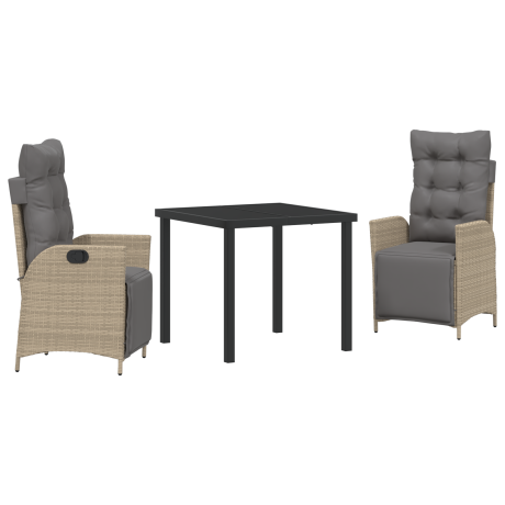 vidaXL 3-delige tuinset eetset beige poly rattan afbeelding2 - 1