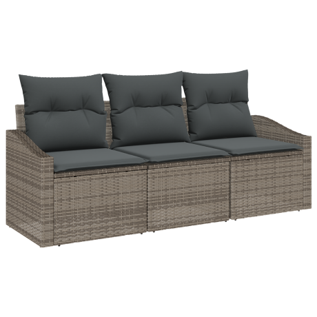 vidaXL Bankstel met kussen 3 pcs Grijs poly rattan afbeelding2 - 1